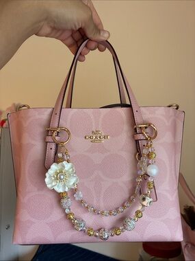 Hand Crafted Pink Floral Beaded Purse Charm
